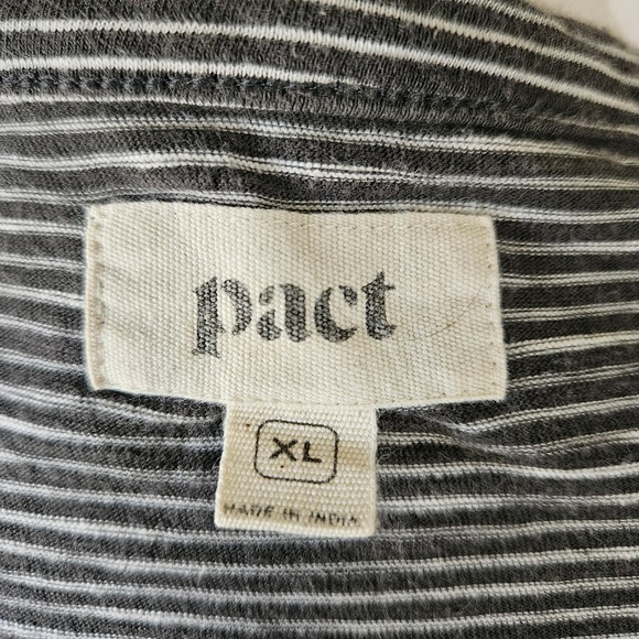 Pact Organic Cotton Gray Striped Tiered Maxi Dress XL Henley V Neck Casual XL - Picture 7 of 8